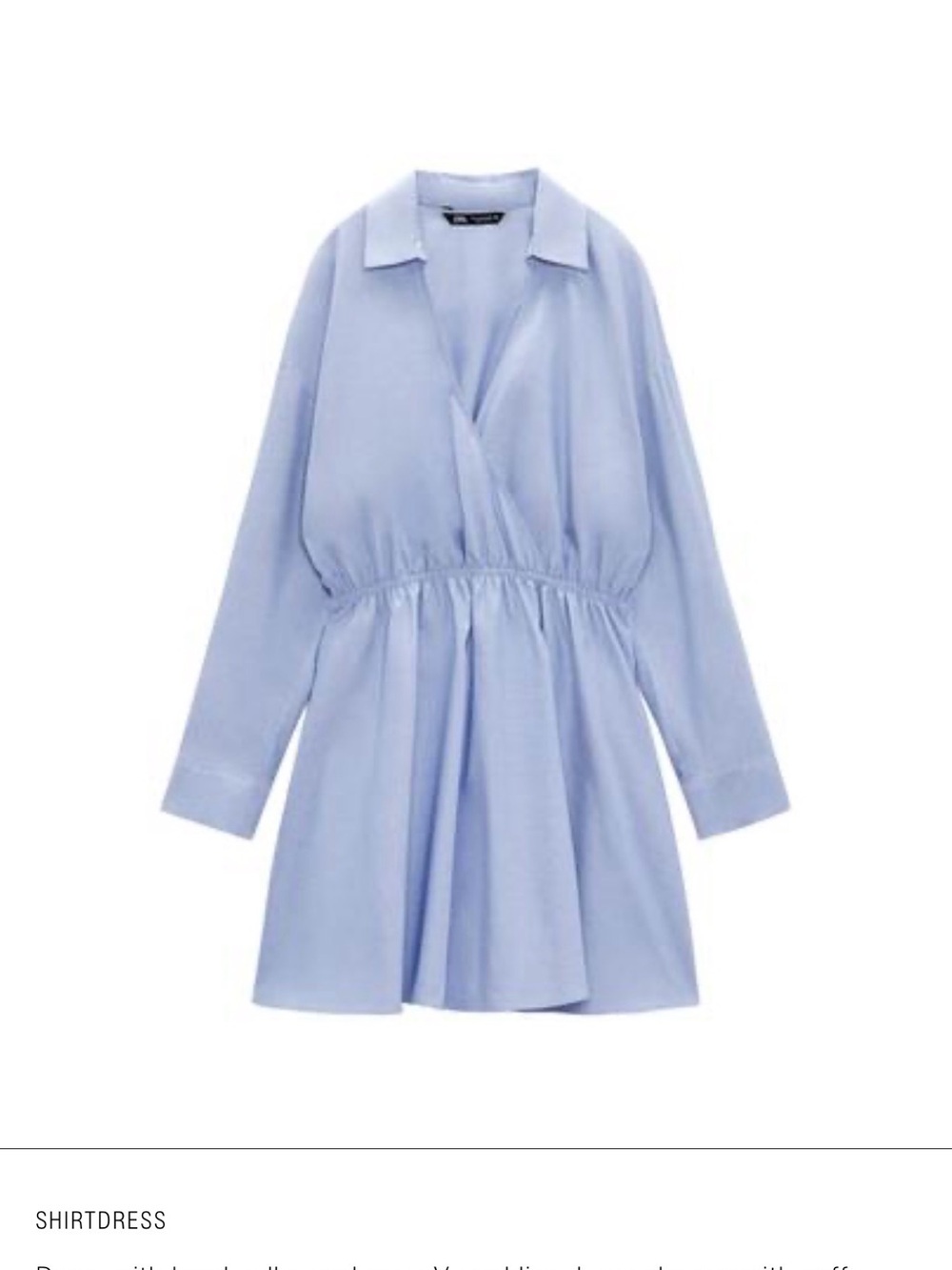 Zara Light Blue Long-Sleeve Shirtdress with Elastic Waist